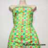 Colorful Squares and Dots on Lime Green Print Poly Spandex Fabric