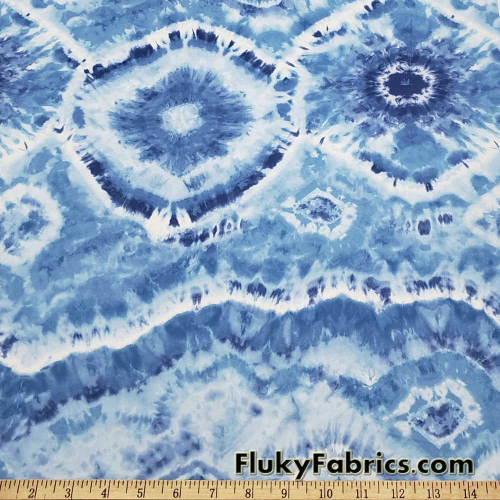 Blue Ethnic Tie Dye Print Poly Spandex Fabric