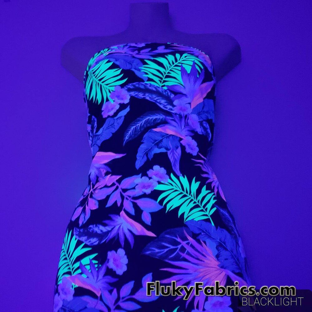 Tropical Foliage Blacklight Reactive Swimwear Spandex 4 Way Stretch Bathing  Suit Fabric by The Yard 