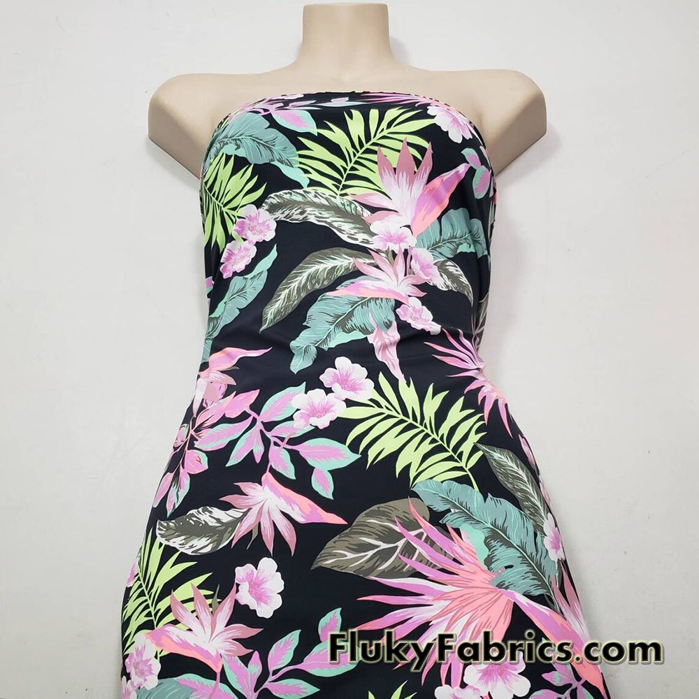 Tropical Foliage Blacklight Reactive Swimwear Spandex 4 Way Stretch Bathing  Suit Fabric by The Yard 