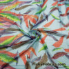 Colorful Feathers Print on Blue Chiffon Fabric