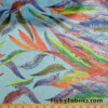 Colorful Feathers Print on Blue Chiffon Fabric - flukyfabrics.com
