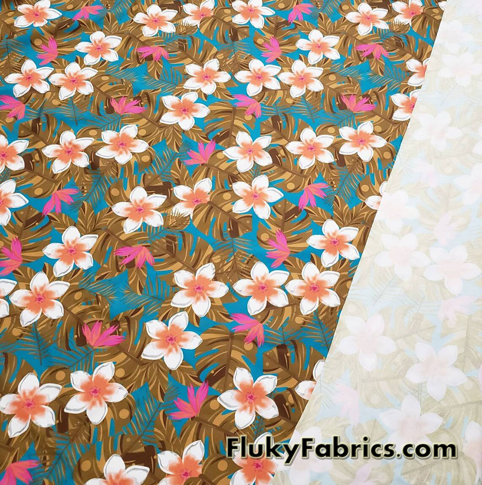 Cute White Tropical Flowers and Foliage Print Swimsuit Nylon Spandex Fabric