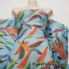 Colorful Feathers Print on Blue Chiffon Fabric