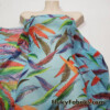 Colorful Feathers Print on Blue Chiffon Fabric