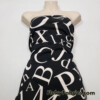Big Scattered Ivory Letters Print on Black Ponte de Roma Knit Fabric