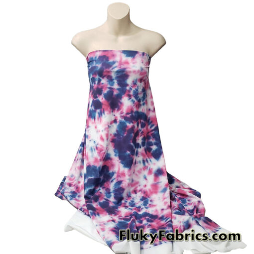 Shades of Blue and Pink Big Tie Dye Design Print Nylon Spandex Fabric