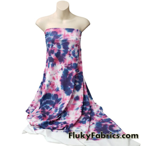 Shades of Blue and Pink Big Tie Dye Design Print Nylon Spandex Fabric