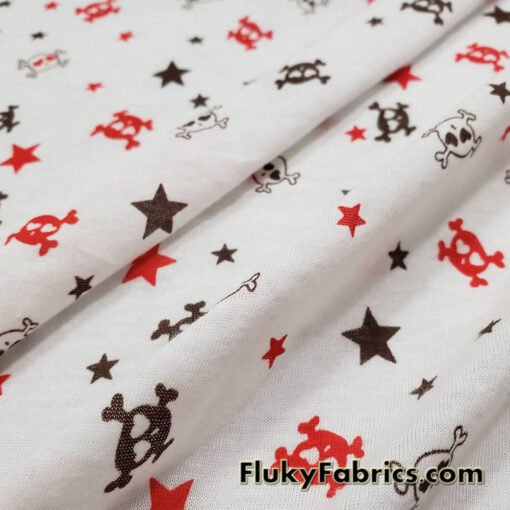 Skulls and Stars Print Lightweight Cotton Jersey Fabric