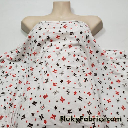 Skulls and Stars Print Lightweight Cotton Jersey Fabric