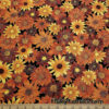 Autumn Flowers on Black 100% Cotton Woven Fabric – Non-Stretch, Light to Medium Weight – 45″ Wide
