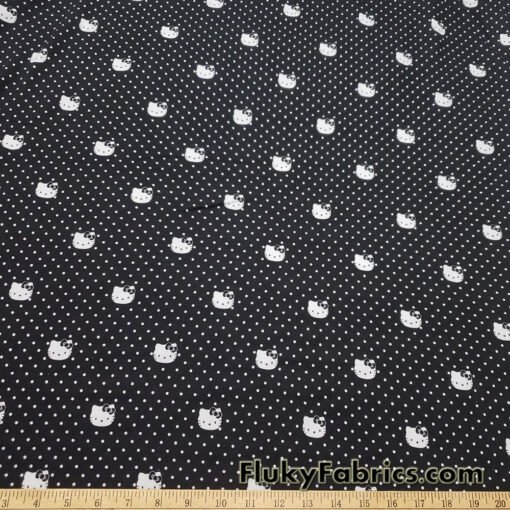 Famous Cartoon Kitten Faces and White Mini Dots on Lightweight Cotton Spandex Jersey Fabric
