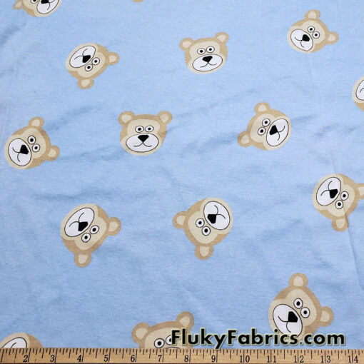 Bear Faces on Blue Cotton Rib