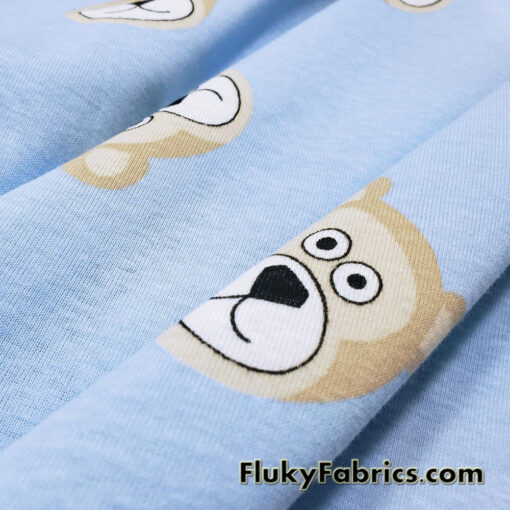 Bear Faces on Blue Cotton Rib