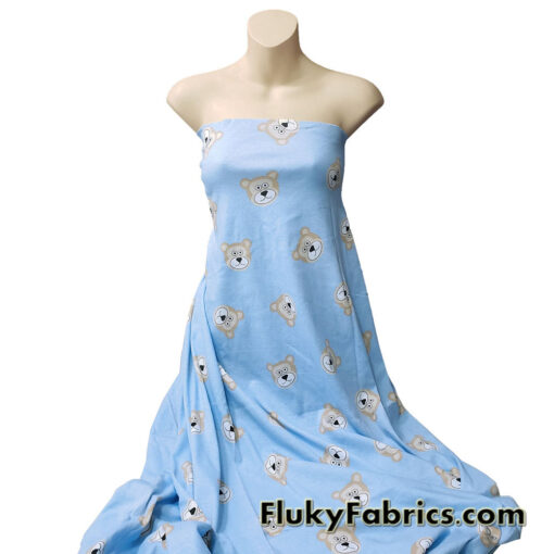 Bear Faces on Blue Cotton Rib