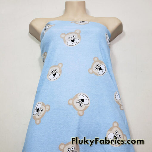 Bear Faces on Blue Cotton Rib