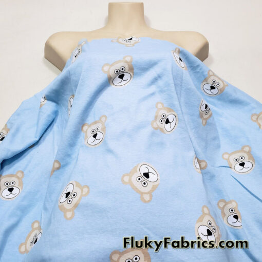 Bear Faces on Blue Cotton Rib