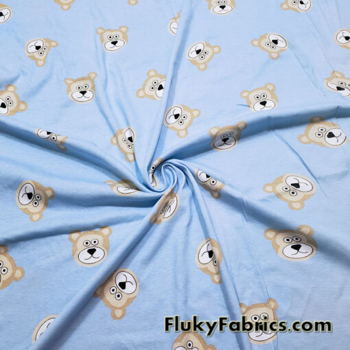 Bear Faces on Blue Cotton Rib