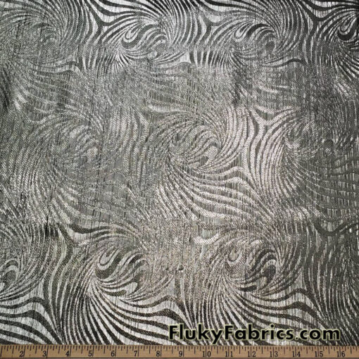 Silver and Black Swirl Design Metallic Brocade Fabric