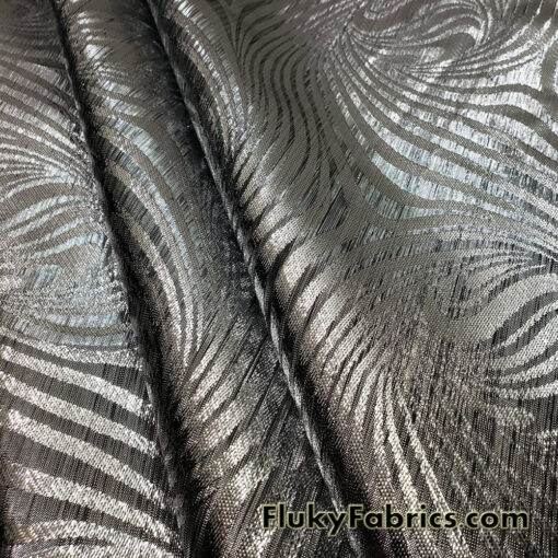 Silver and Black Swirl Design Metallic Brocade Fabric