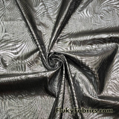 Silver and Black Swirl Design Metallic Brocade Fabric