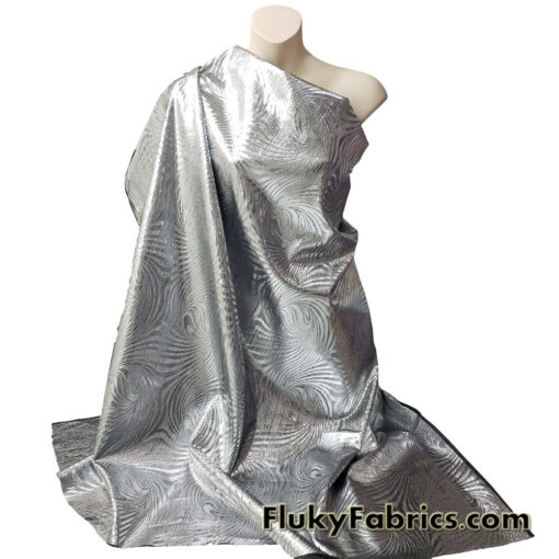 Silver and Black Swirl Design Metallic Brocade Fabric