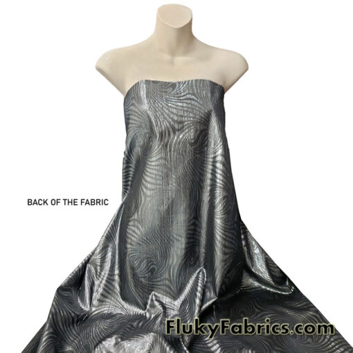 Silver and Black Swirl Design Metallic Brocade Fabric
