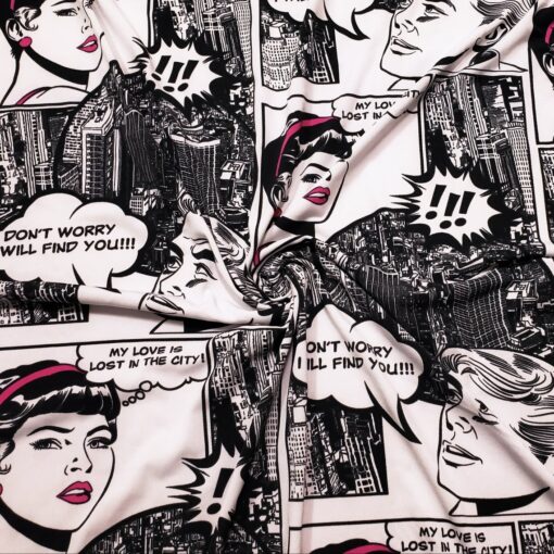 Black and White Comic Book Style Print Single Spandex Fabric