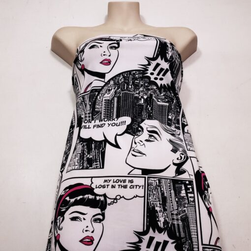 Black and White Comic Book Style Print Single Spandex Fabric