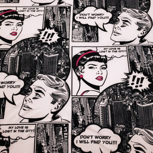 Black and White Comic Book Style Print Single Spandex Fabric