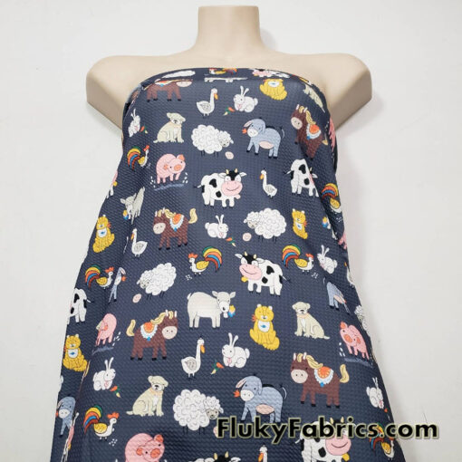 Cartoon Farm Animals Print on Bullet Textured Liverpool Fabric