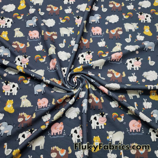 Cartoon Farm Animals Print on Bullet Textured Liverpool Fabric