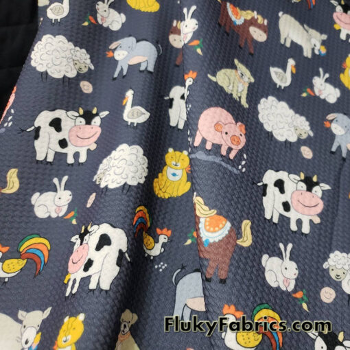 Cartoon Farm Animals Print on Bullet Textured Liverpool Fabric