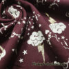 Clouds, Lightning, Hearts and Stars Print on Dark Burgundy Color Fleece Fabric