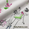 French Life Print on White Cotton Rib Fabric