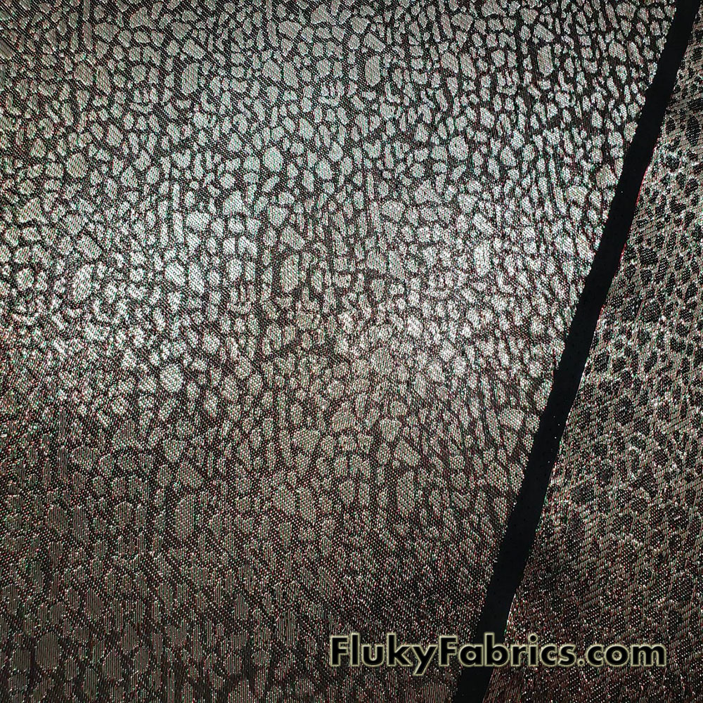 Silver with Green and Red Thread Metallic Pebbles Brocade Fabric