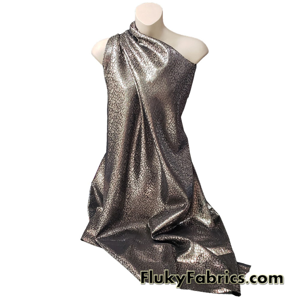 Silver with Green and Red Thread Metallic Pebbles Brocade Fabric