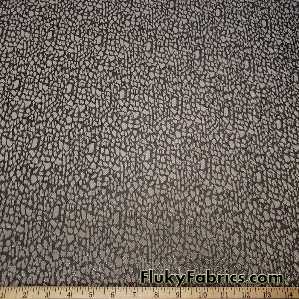 Silver with Green and Red Thread Metallic Pebbles Brocade Fabric