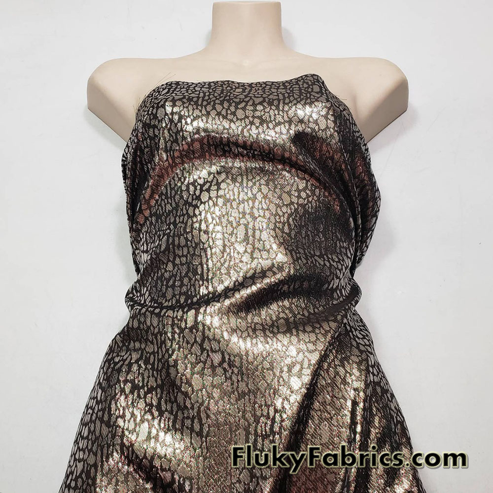 Silver with Green and Red Thread Metallic Pebbles Brocade Fabric