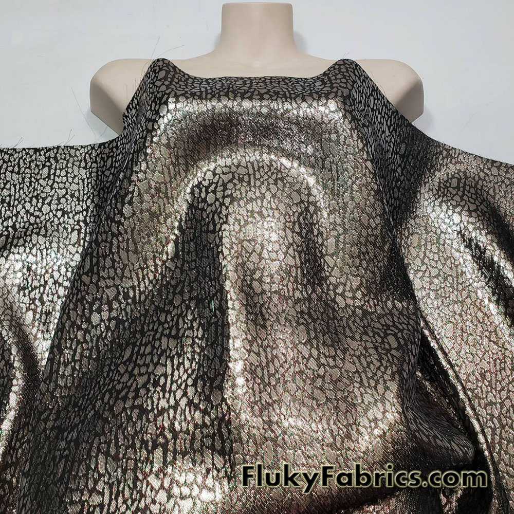 Silver with Green and Red Thread Metallic Pebbles Brocade Fabric