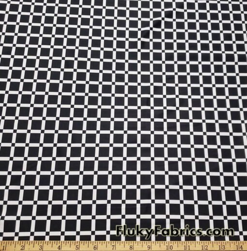 Monochrome Grid Squares 4-Way Stretch Nylon Spandex Fabric