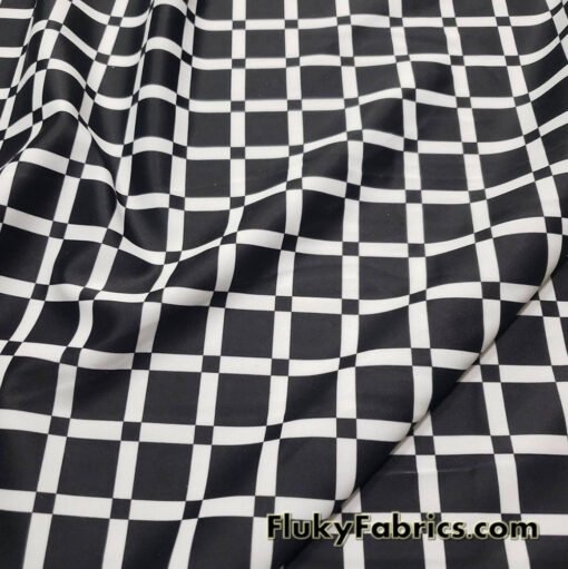 Monochrome Grid Squares 4-Way Stretch Nylon Spandex Fabric