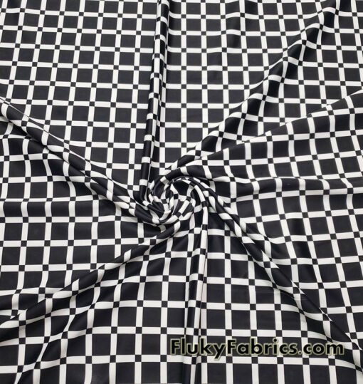 Monochrome Grid Squares 4-Way Stretch Nylon Spandex Fabric