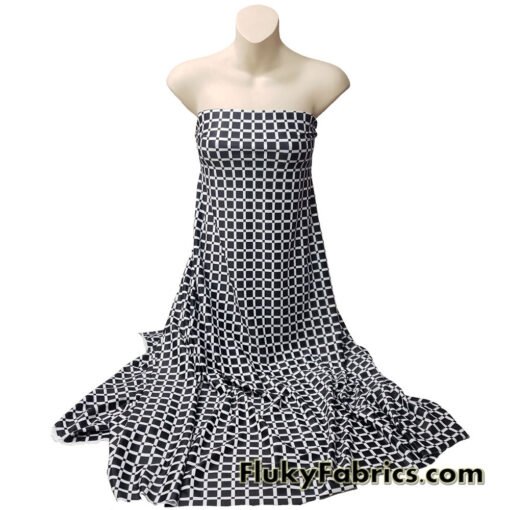 Monochrome Grid Squares 4-Way Stretch Nylon Spandex Fabric