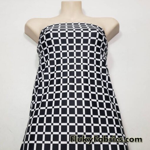Monochrome Grid Squares 4-Way Stretch Nylon Spandex Fabric