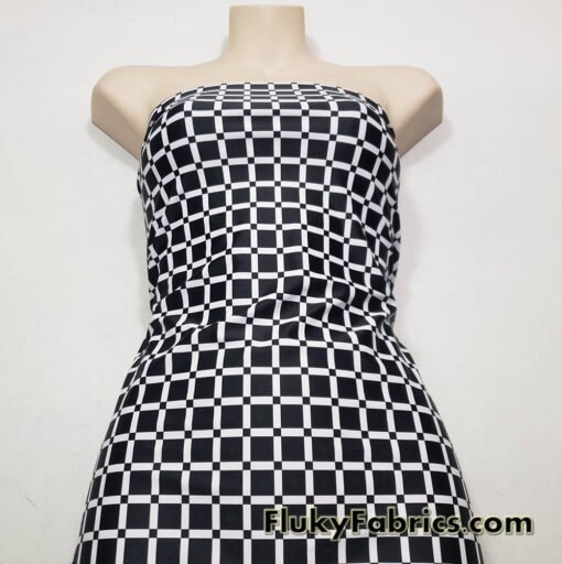 Monochrome Grid Squares 4-Way Stretch Nylon Spandex Fabric