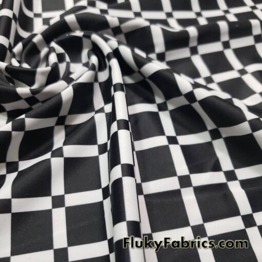 Monochrome Grid Squares 4-Way Stretch Nylon Spandex Fabric