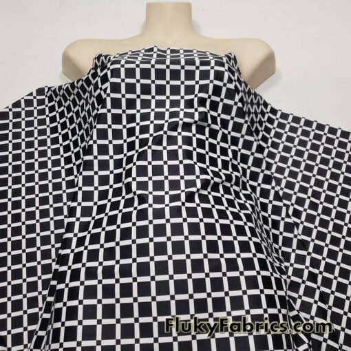 Monochrome Grid Squares 4-Way Stretch Nylon Spandex Fabric