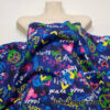 Colorful Love and Peace Signs Print on Royal Blue French Terry 100% Cotton Fabric