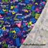 Colorful Love and Peace Signs Print on Royal Blue French Terry 100% Cotton Fabric